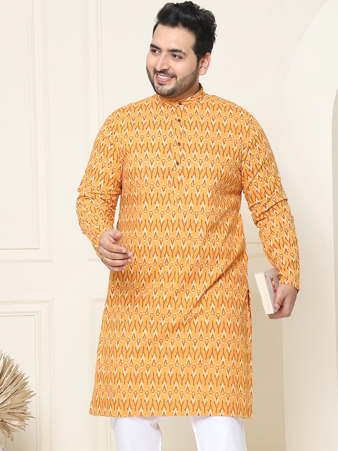 

SOJANYA PLUS Geometric Printed Cotton Kurta, Mustard