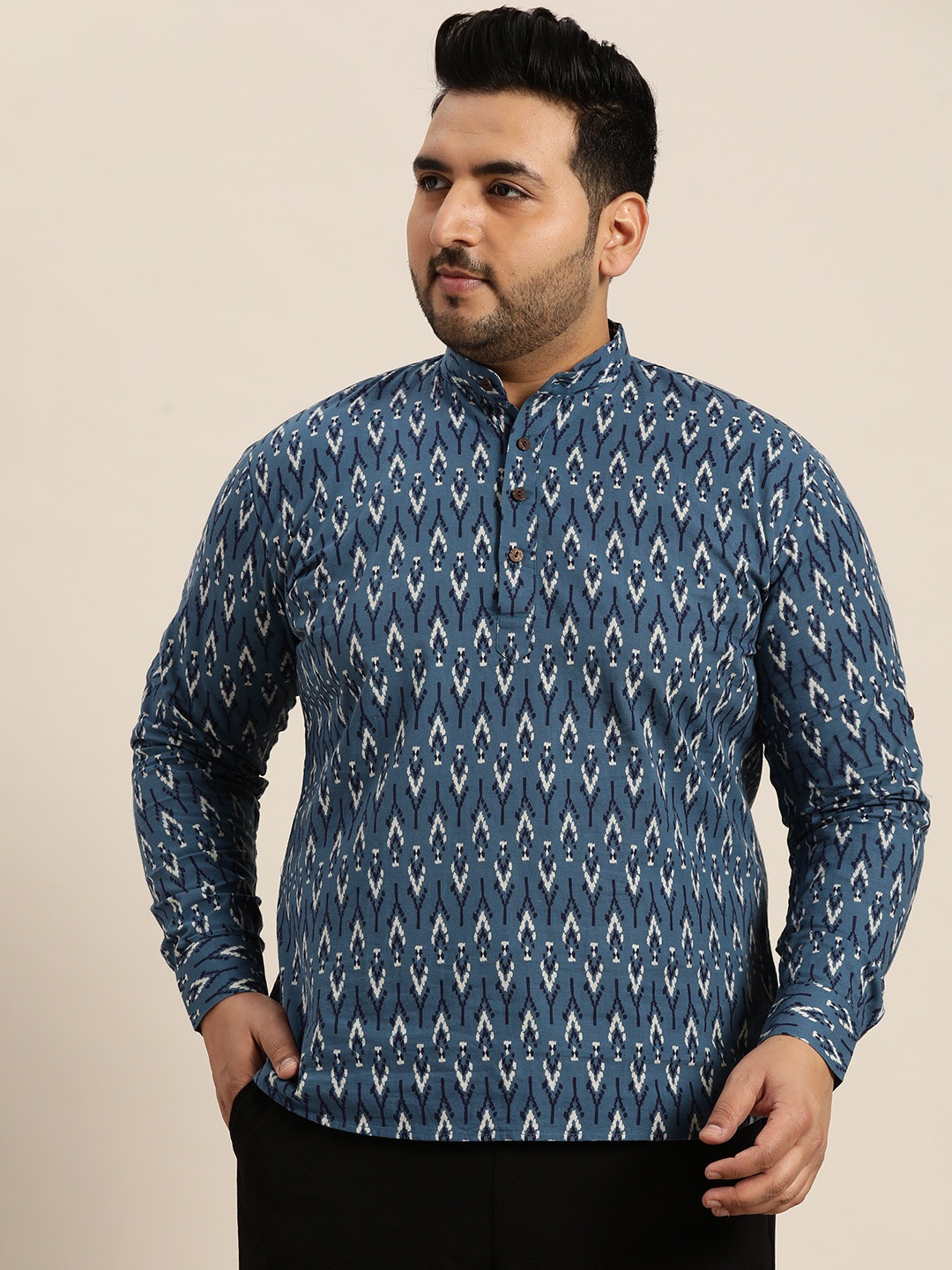 

SOJANYA PLUS Geometric Printed Cotton Kurta, Blue