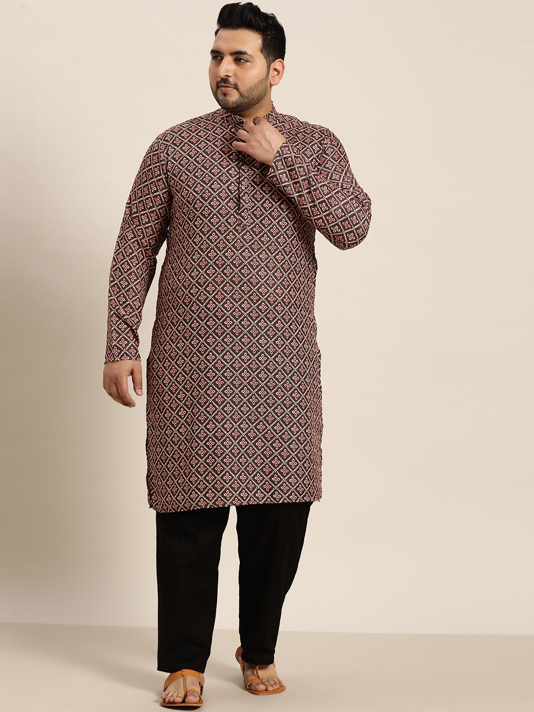 

SOJANYA PLUS Ethnic Motifs Printed Cotton Kurta, Black