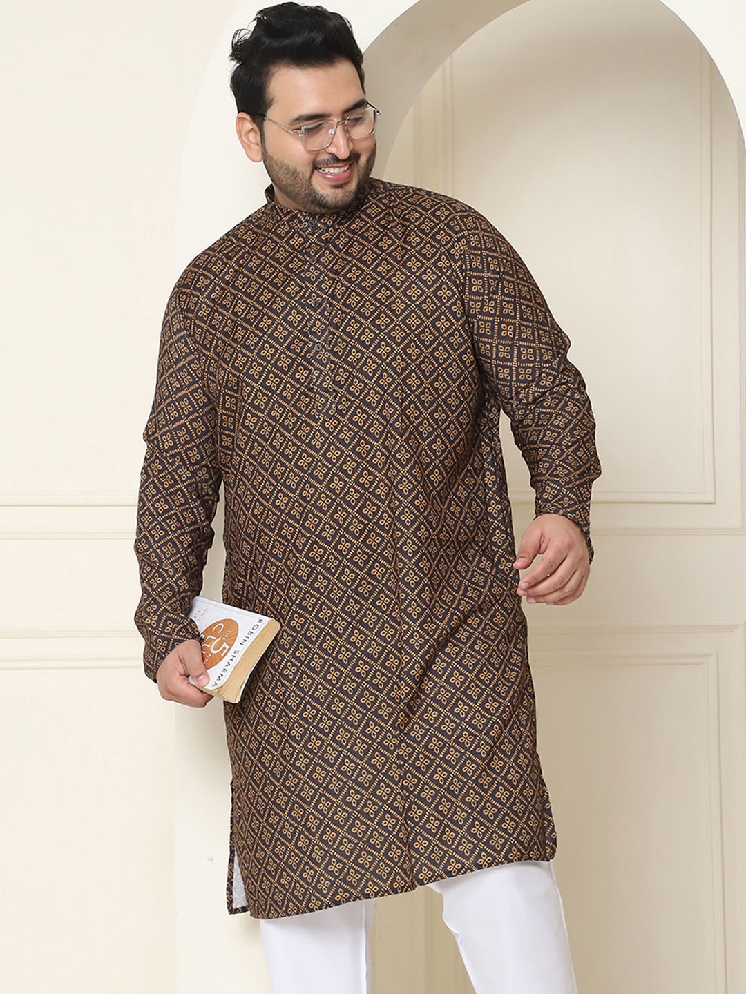 

SOJANYA PLUS Ethnic Motifs Printed Cotton Kurta, Black