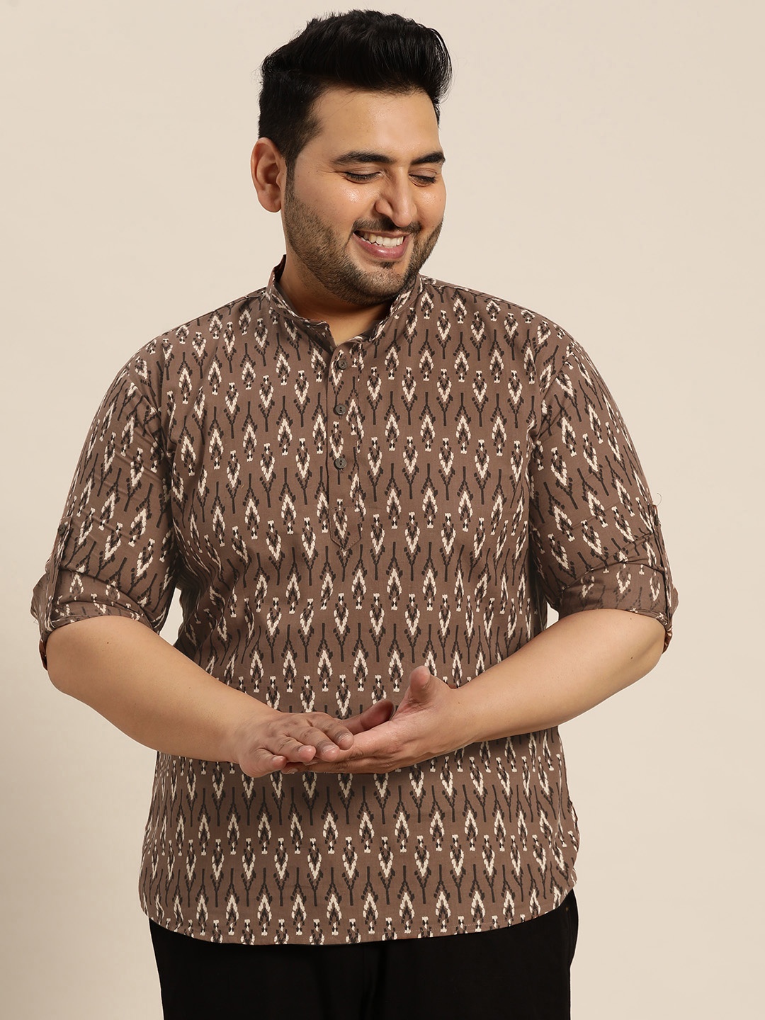 

SOJANYA PLUS Geometric Printed Cotton Kurta, Brown