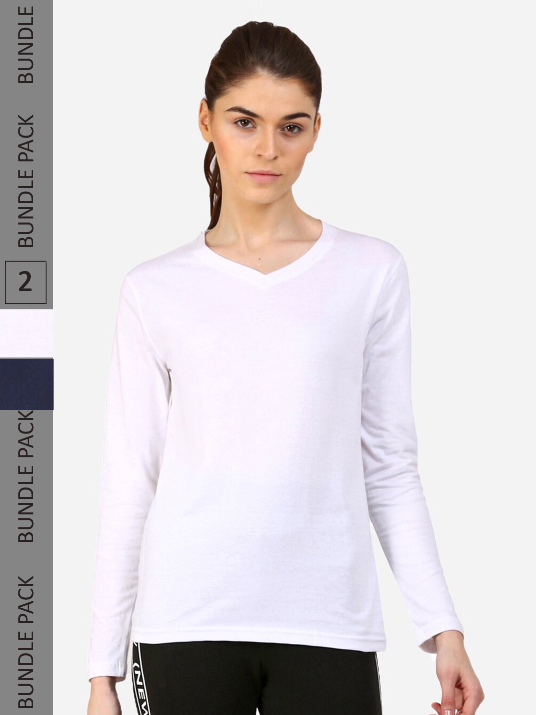 

appulse Pack Of 2 Slim Fit V-Neck Long Sleeves T-shirts, White