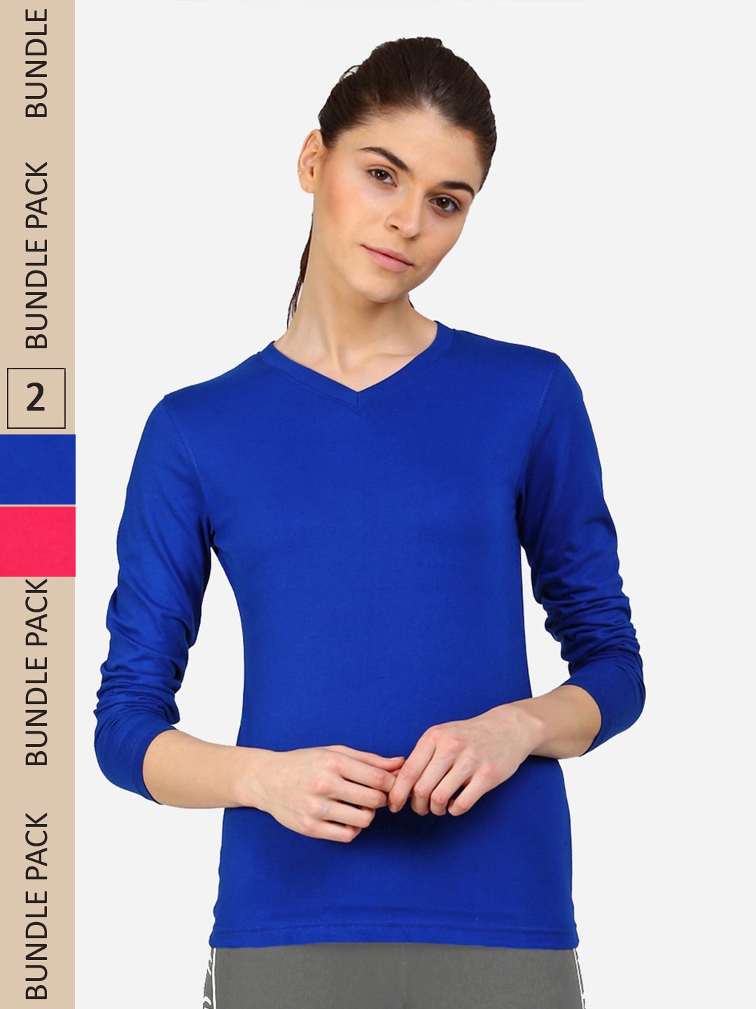 

appulse Pack Of 2 V-Neck Slim Fit Cotton T-shirts, Blue