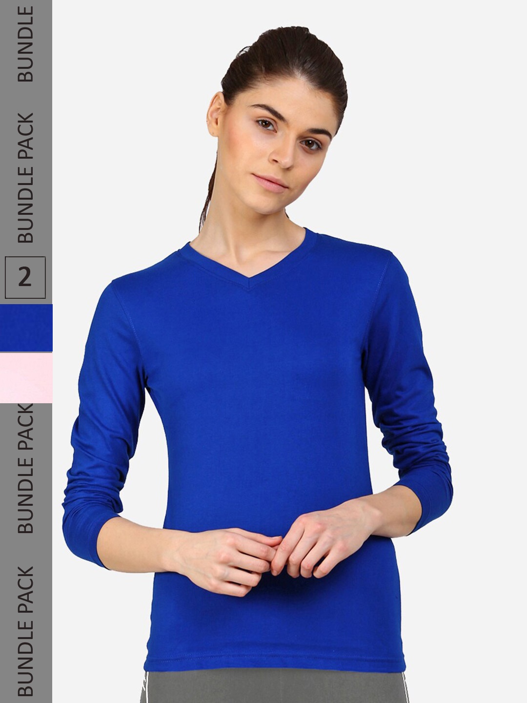 

appulse Pack Of 2 Slim Fit V-Neck Long Sleeves T-shirts, Blue