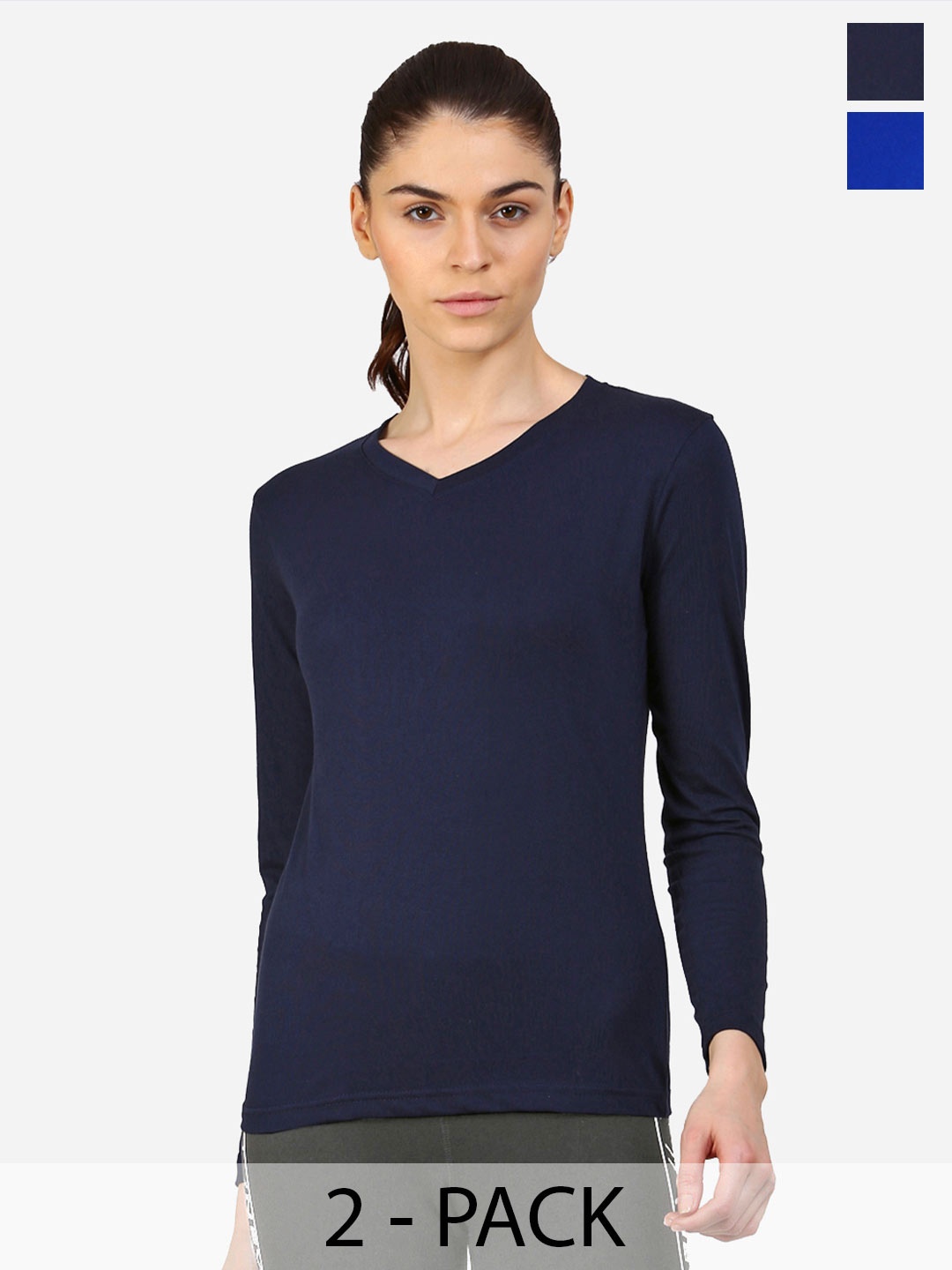 

appulse Pack Of 2 V-Neck Slim Fit Cotton T-shirts, Navy blue