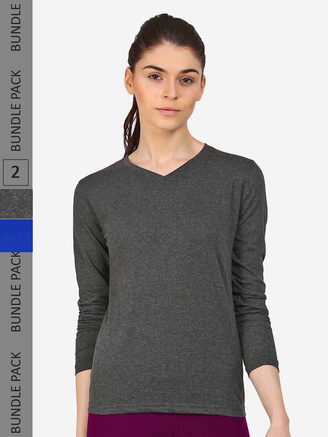 

appulse Pack Of 2 V-Neck Slim Fit T-Shirt, Charcoal