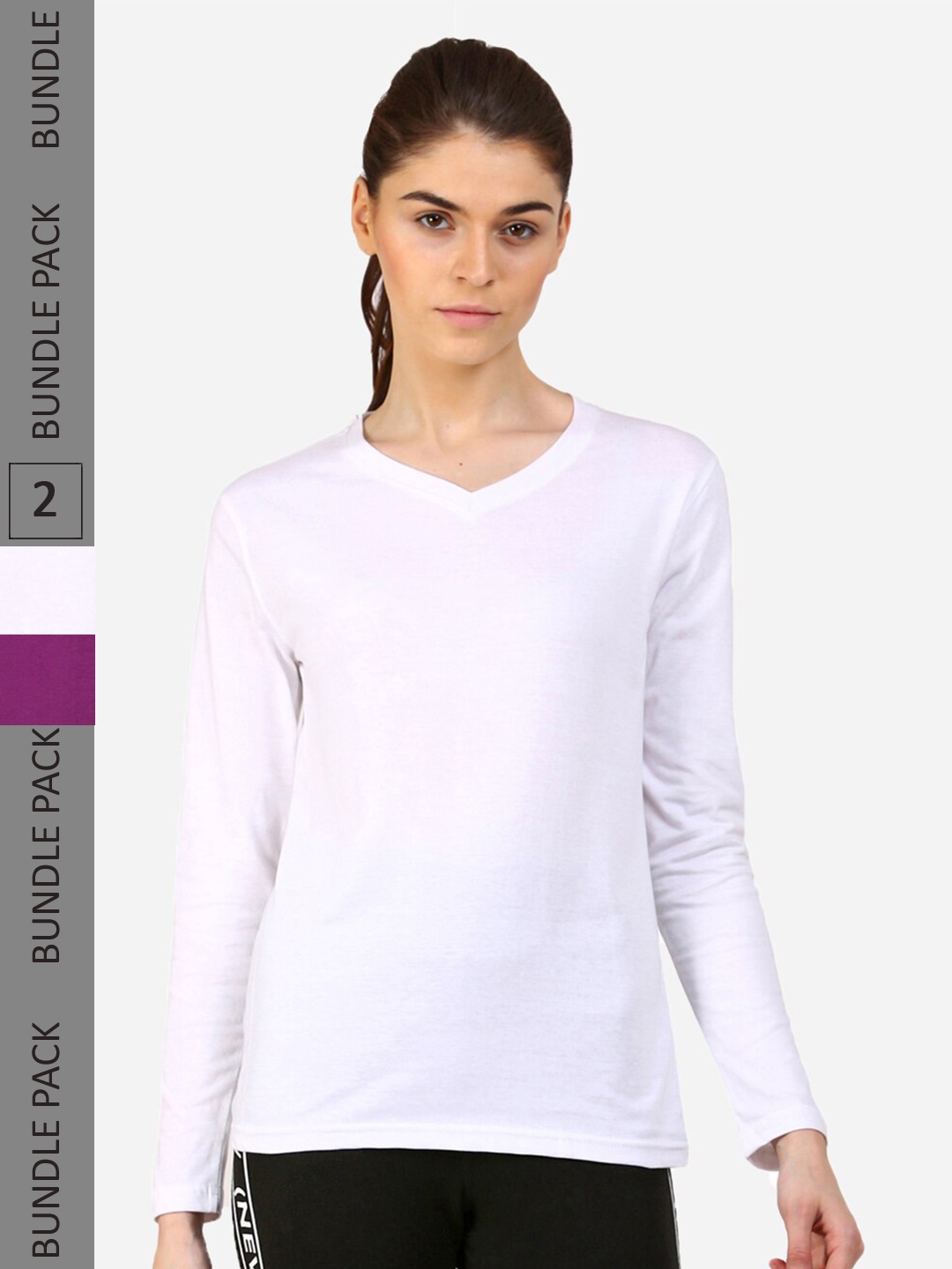 

appulse Pack Of 2 V-Neck Slim Fit Running Cotton T-shirt, White