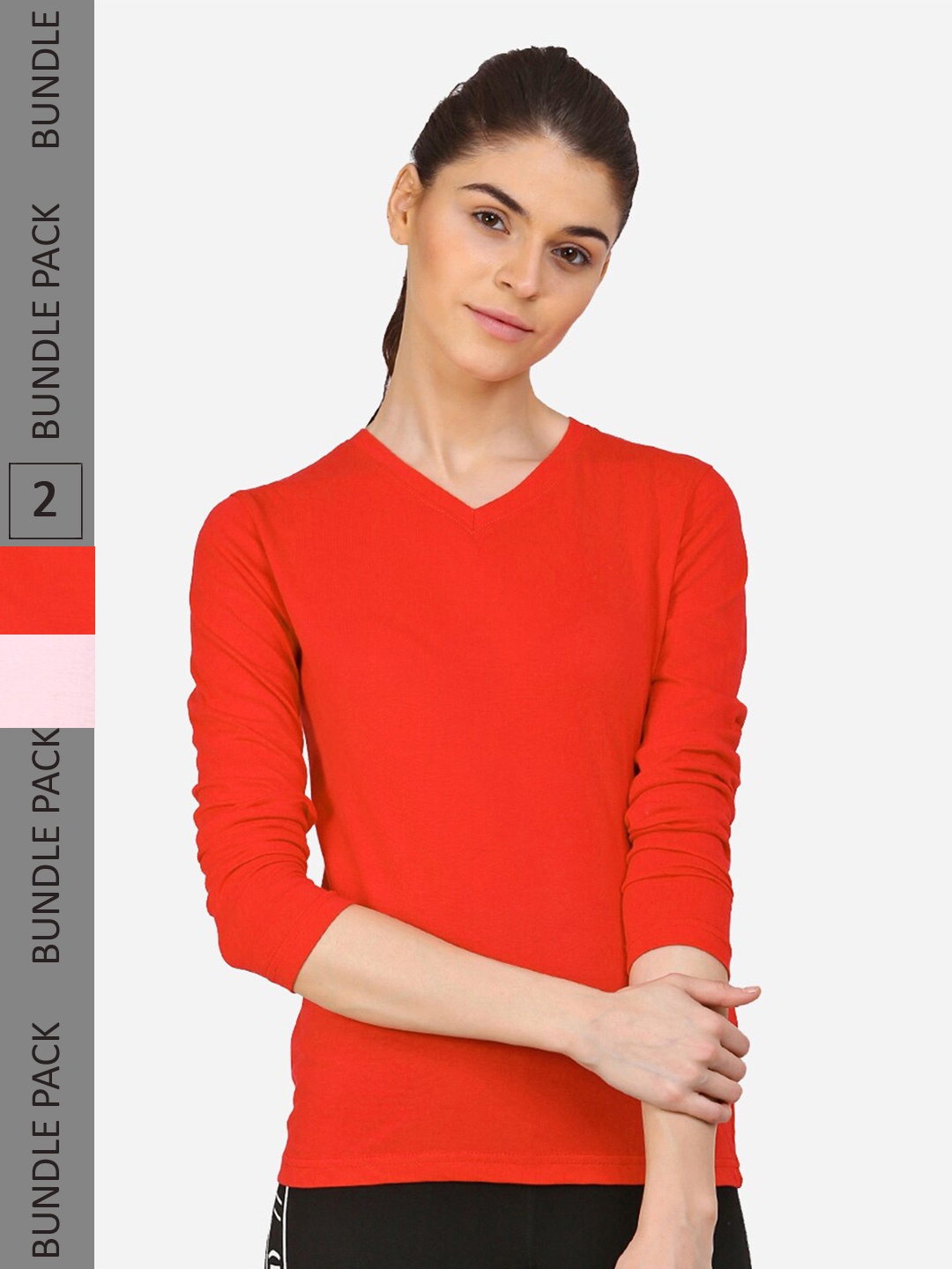 

appulse Pack Of 2 V-Neck Slim Fit Running Cotton T-shirt, Red