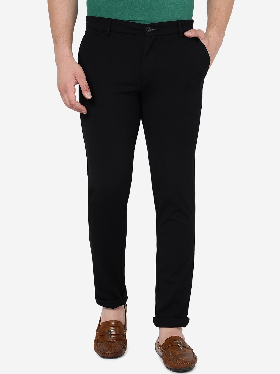 

JADE BLUE Men Mid-Rise Slim Fit Trousers, Black