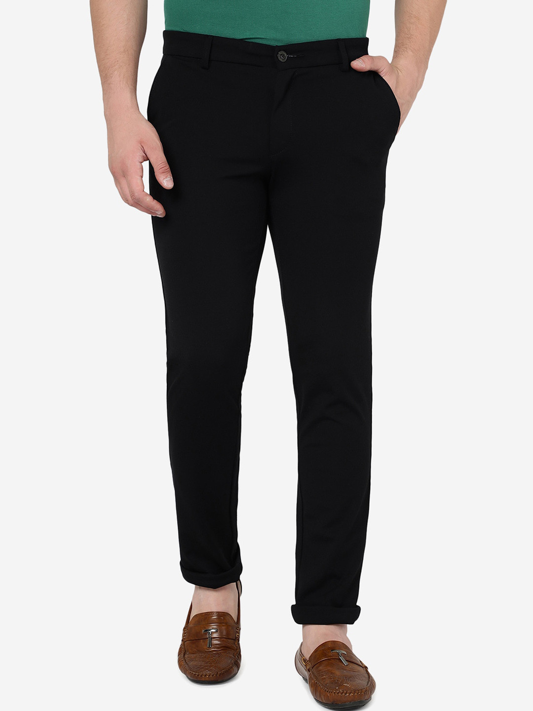 

JADE BLUE Men Slim Fit Cotton Trousers, Black