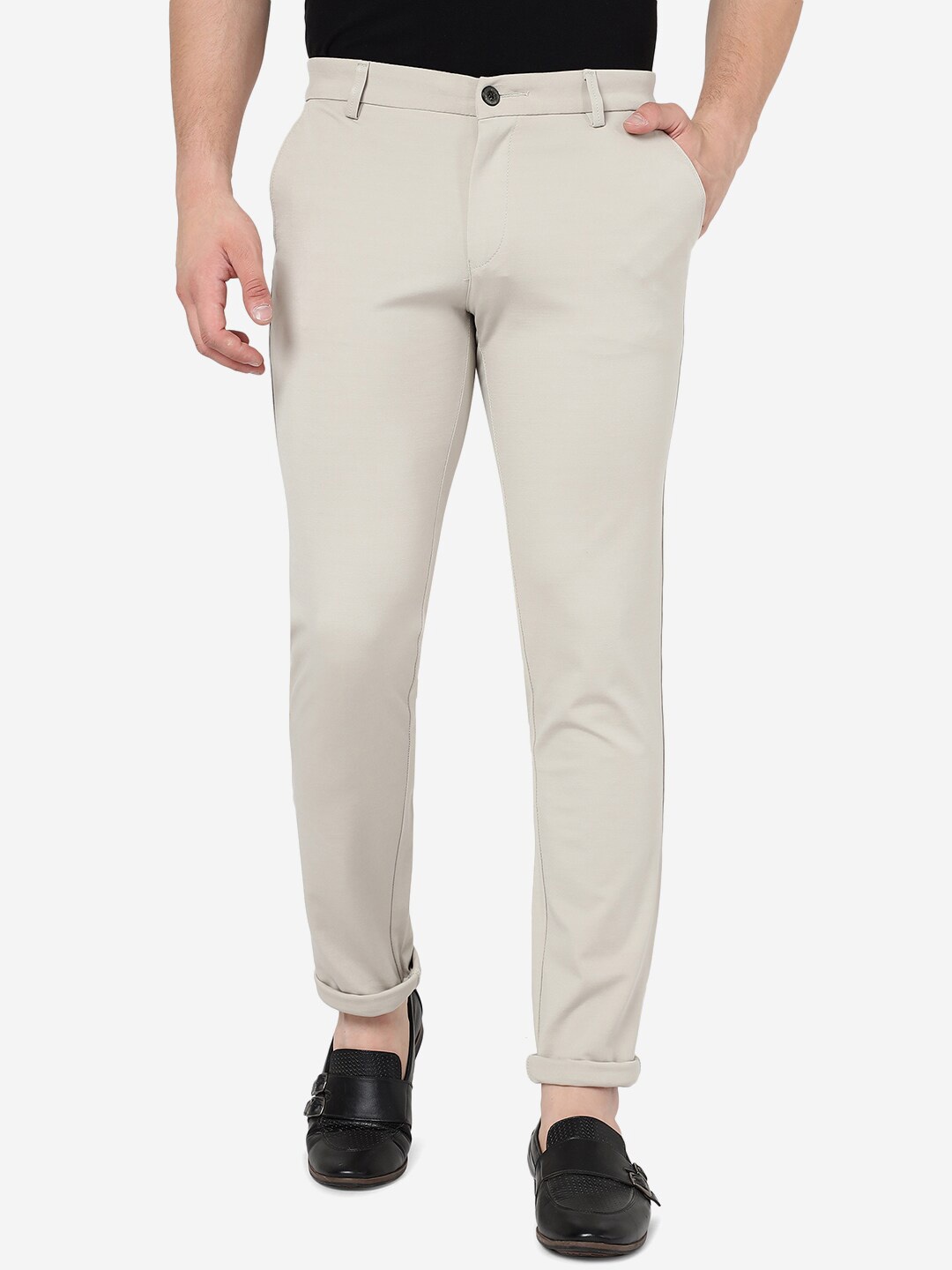 

JADE BLUE Men Venice Fit Cotton Regular Trousers, Cream