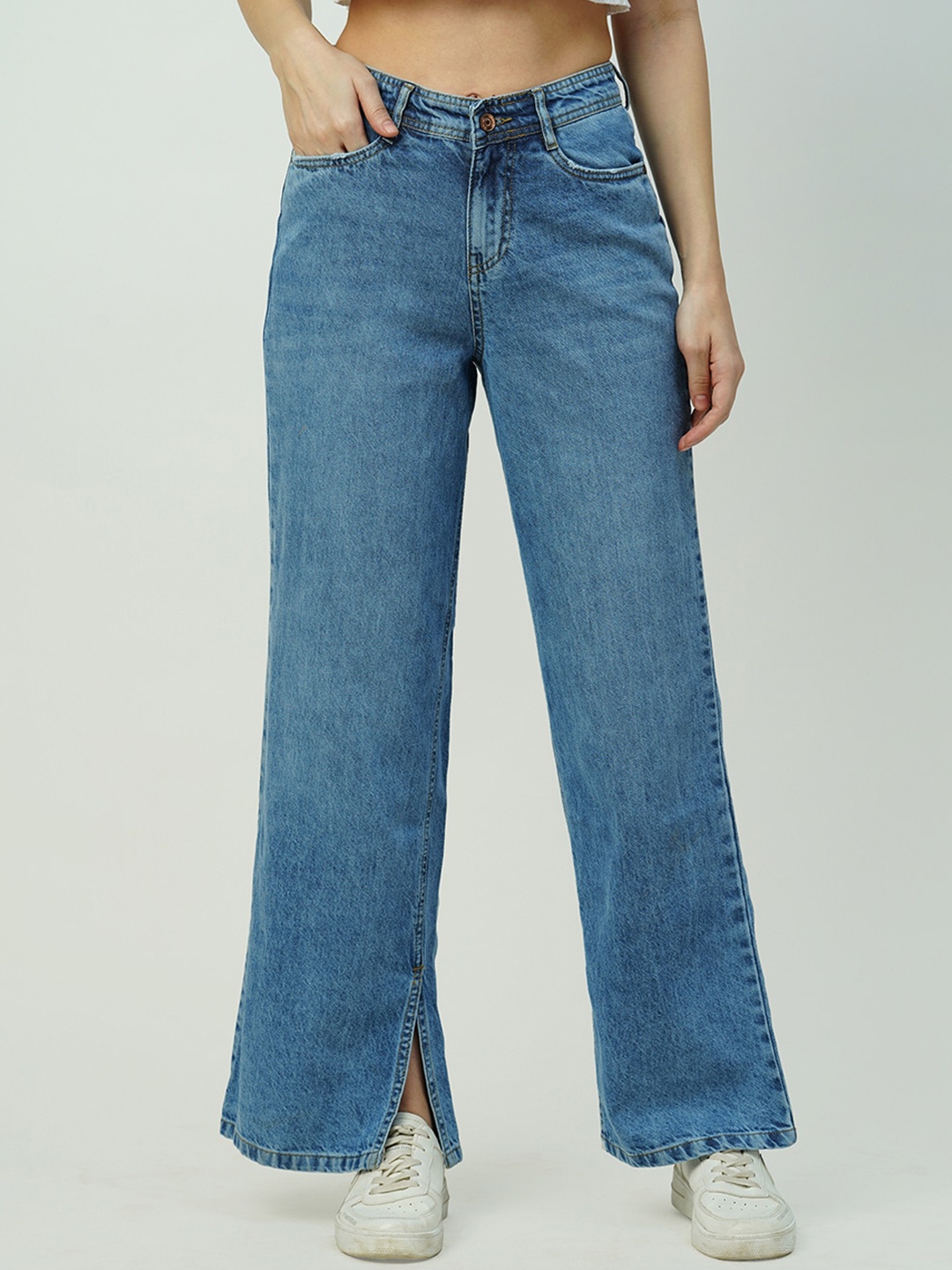 

Kraus Jeans Women Wide Leg Clean Look Light Fade Jeans, Blue