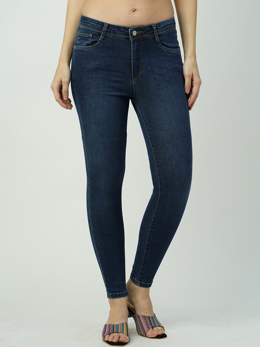 

Kraus Jeans Women Mid-Rise Clean Look Skinny Fit Cropped Jeans, Blue