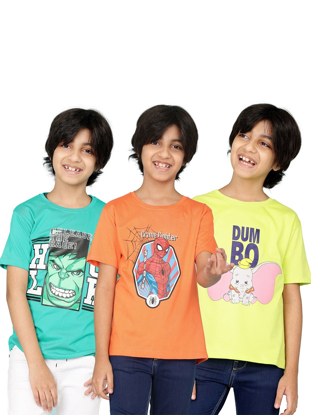 

SmartRAHO Boys Pack Of 3 Printed Round Neck Cotton T-shirt, Sea green