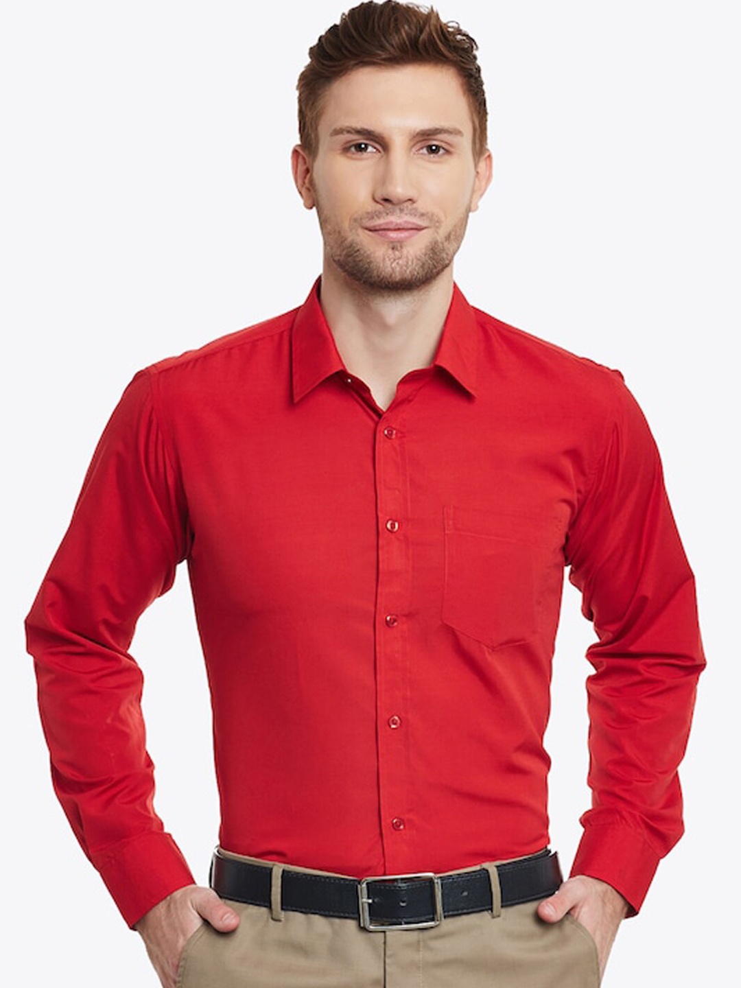 

English Navy Slim Fit Spread Collar Formal Shirt, Red