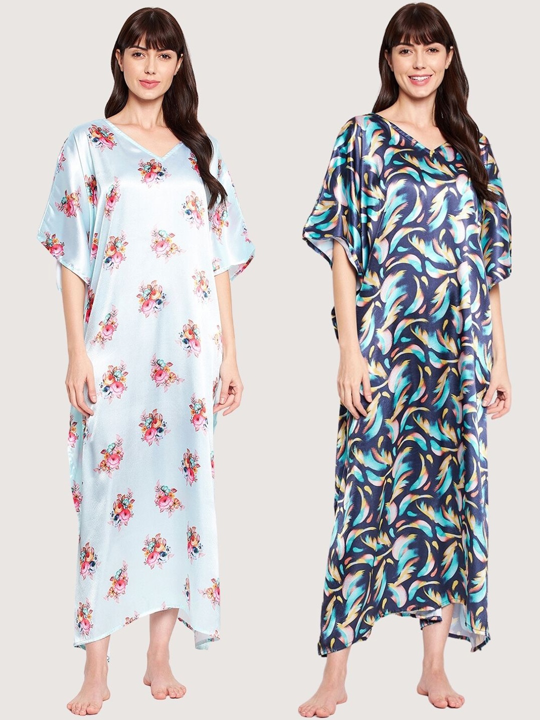 

SECRETS BY ZEROKAATA Pack Of 2 Printed Kaftan Cover Up Maxi Dress, Navy blue