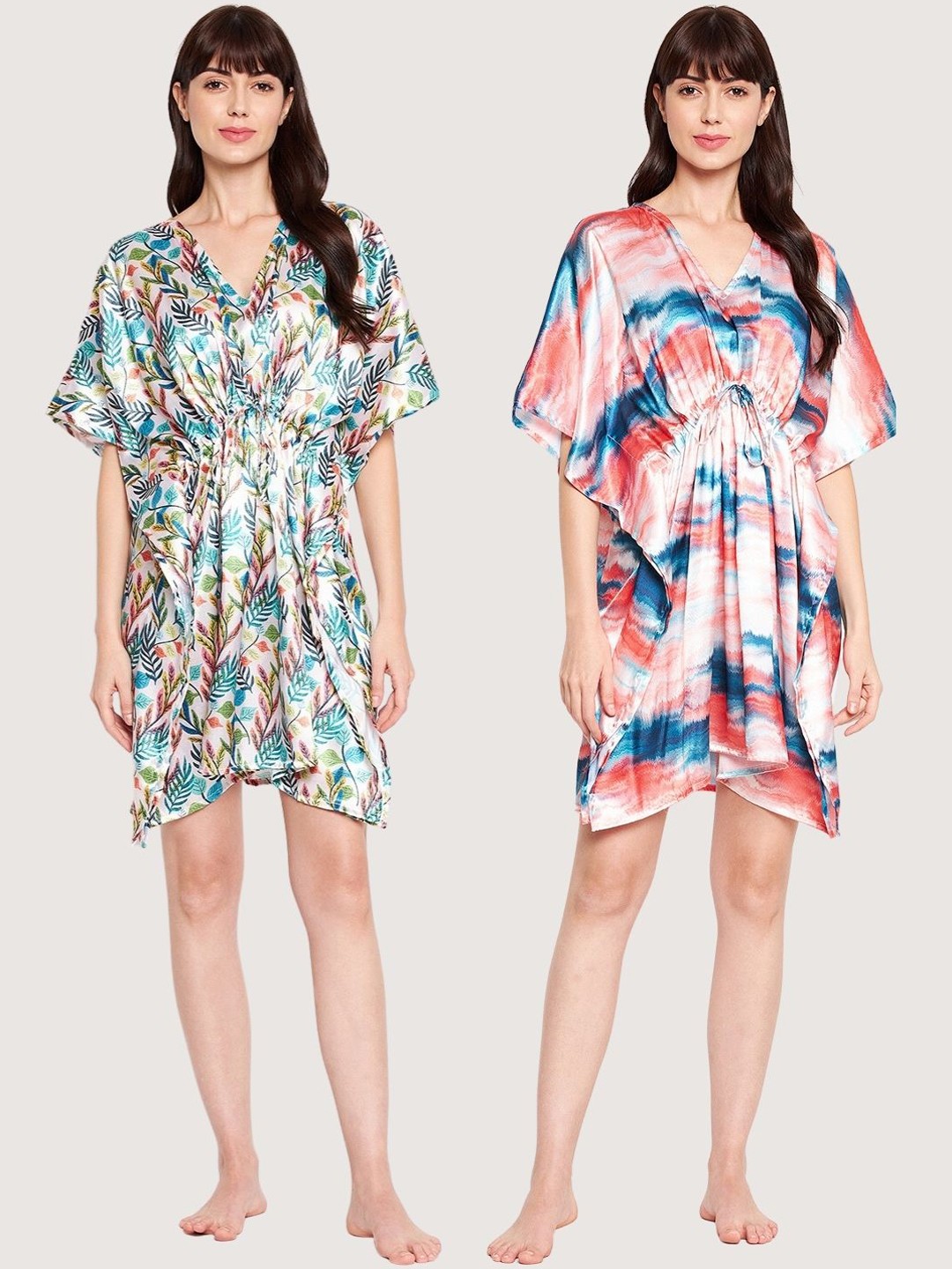 

SECRETS BY ZEROKAATA Pack Of 2 Assorted Printed Kaftan Cover Up Dress, Green