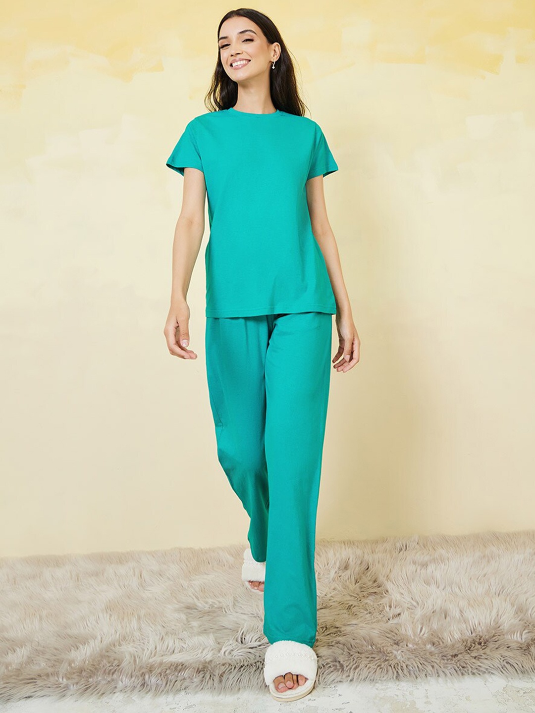 

Styli Women Sea Green Solid Night suit