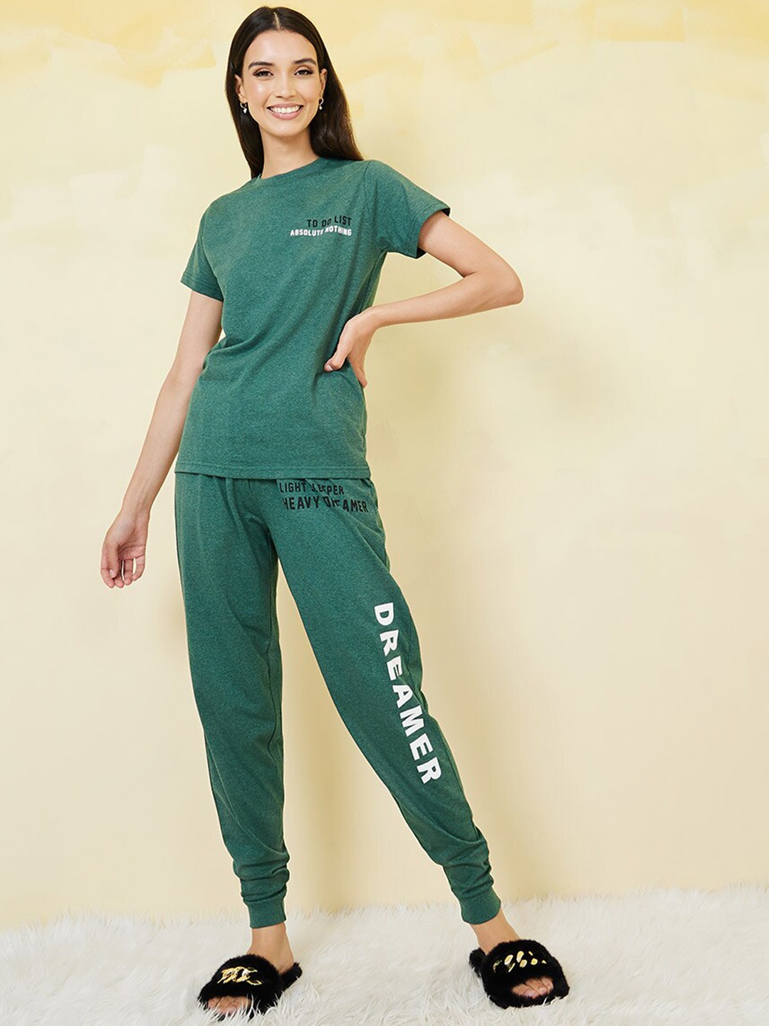 

Styli Women Green & White Printed Night suit
