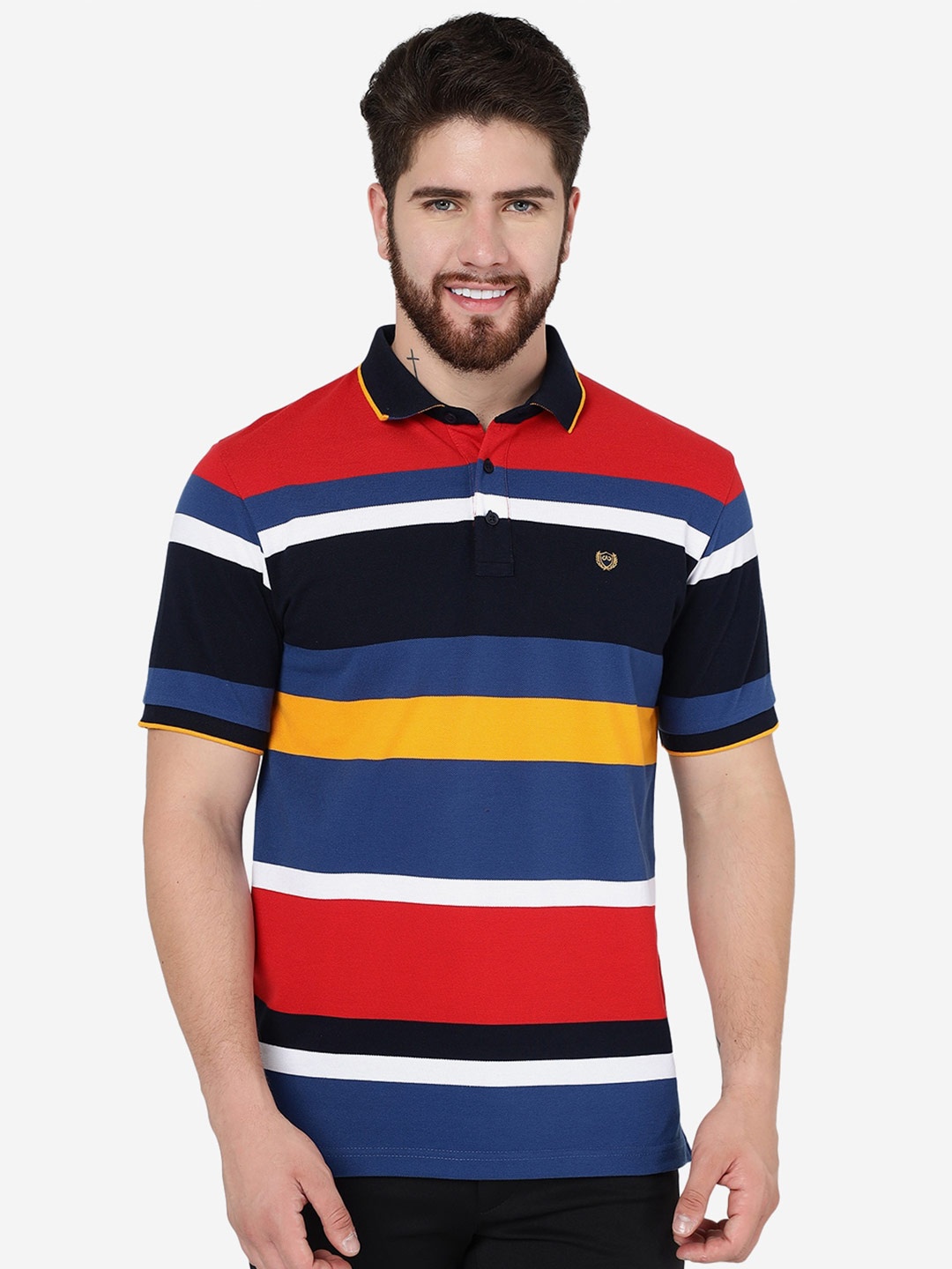

JADE BLUE Striped Polo Collar Cotton Slim Fit T-shirt, Red