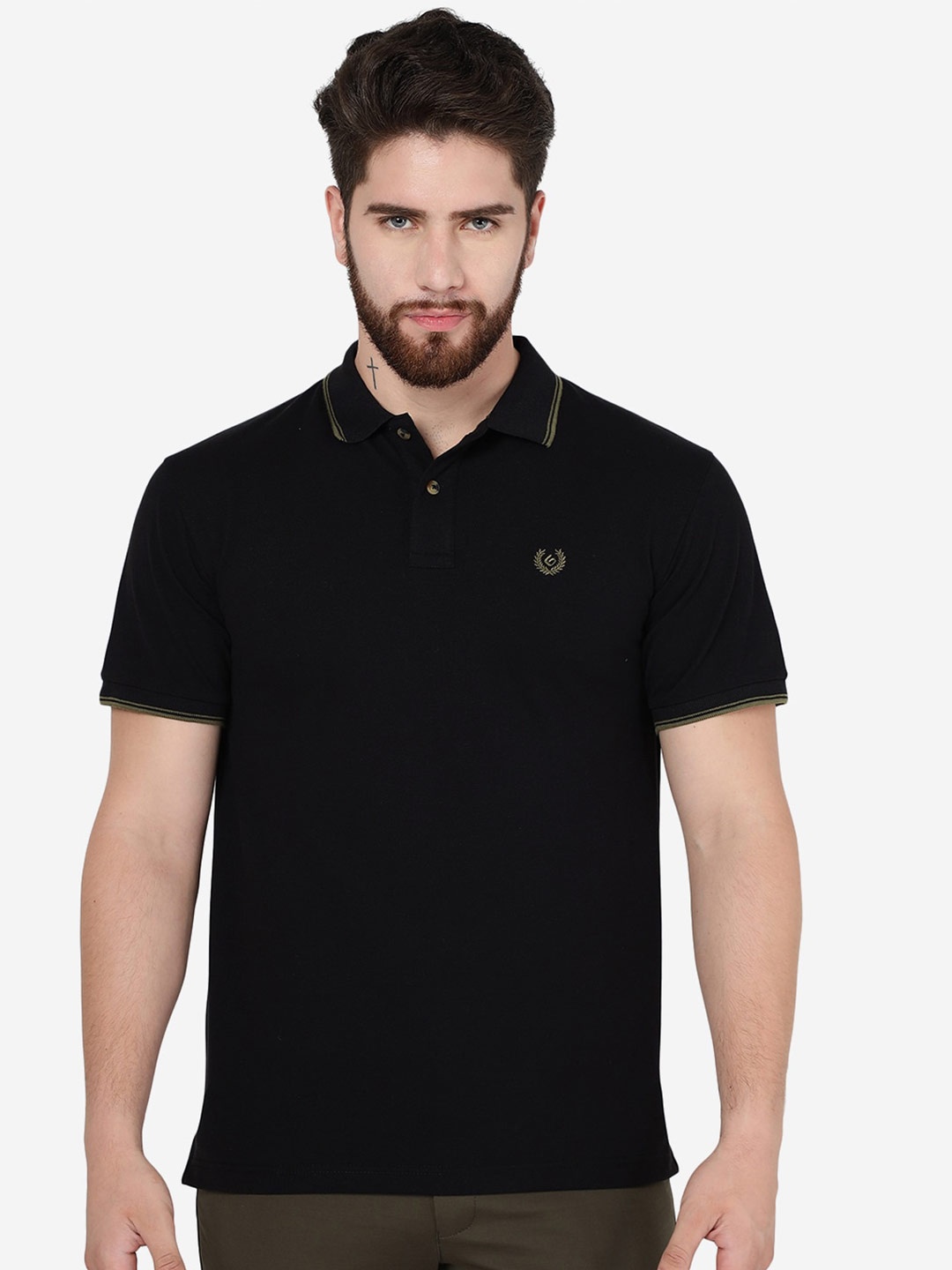 

Greenfibre Polo Collar Short Sleeves Cotton Slim Fit T-shirt, Black