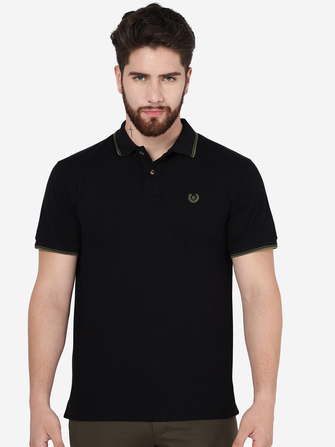 

Greenfibre Polo Collar Short Sleeves Cotton Slim Fit T-shirt, Black