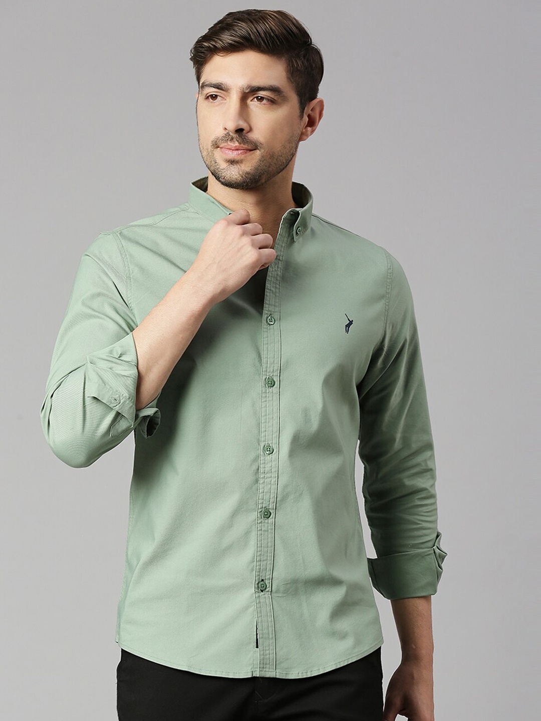 

Thomas Scott Button Down Collar Slim Fit Cotton Casual Shirt, Green