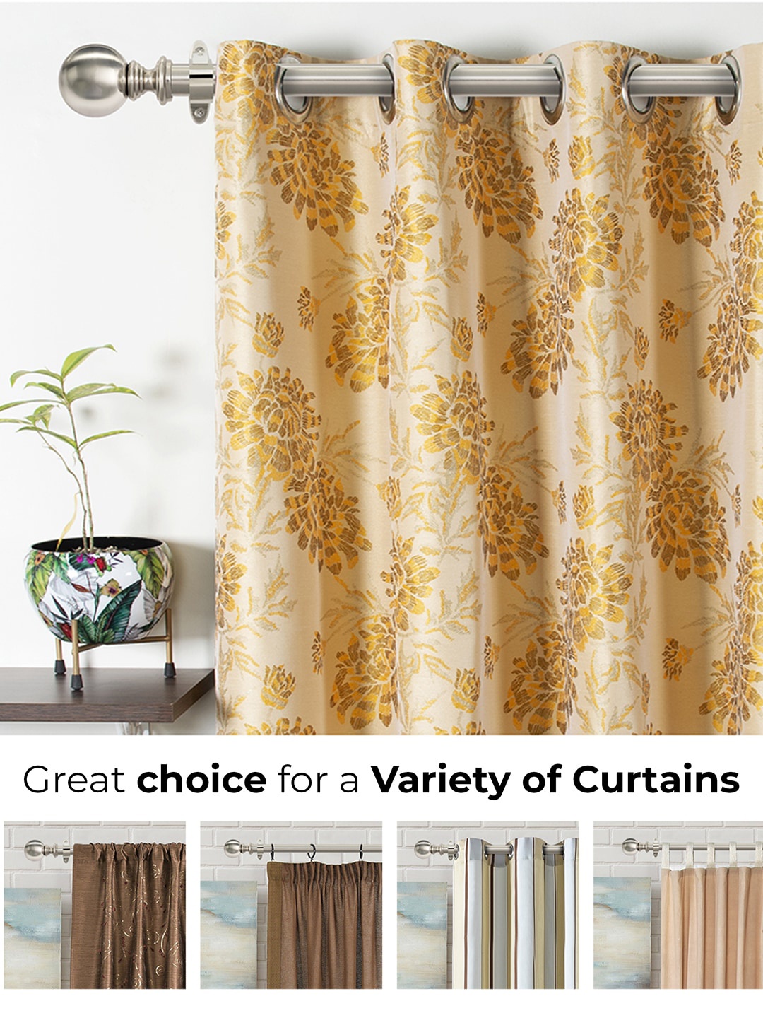 

Deco Window Silver-Toned Extendable Curtain Rods With Brackets