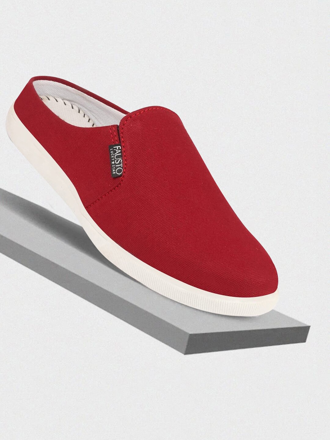 

FAUSTO Men Lightweight Comfort Insole Canvas Contrast Sole Mule Sneakers, Red