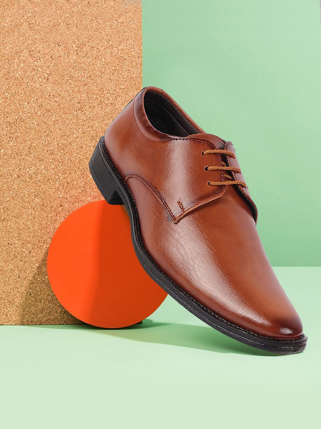 

FAUSTO Men Textured Formal Derbys, Tan