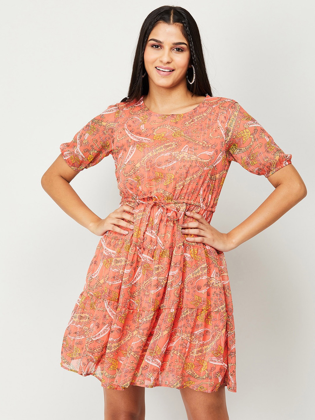 

Fame Forever by Lifestyle Floral Print Fit & Flare Dress, Orange