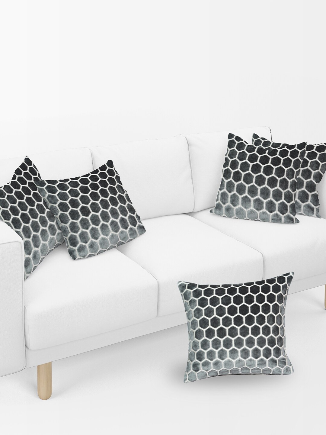 

Just Home Grey & White 5 Pieces Geometric Velvet Square Cushion Covers