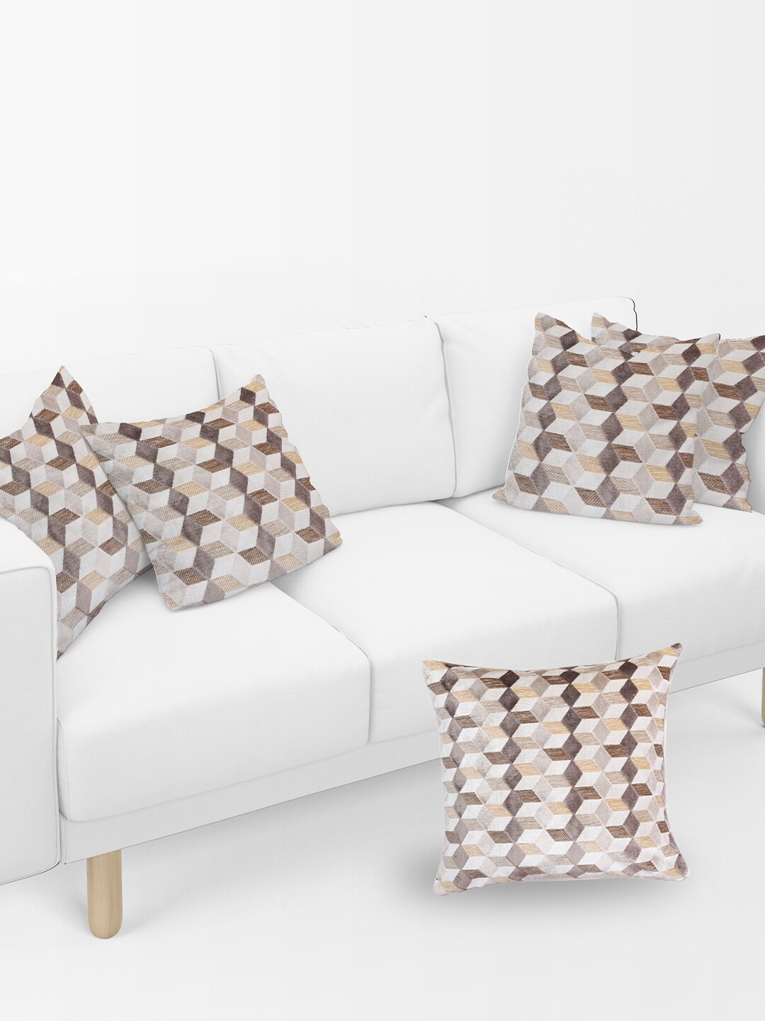 

Just Home Beige & Brown 5 Pieces Geometric Velvet Square Cushion Covers