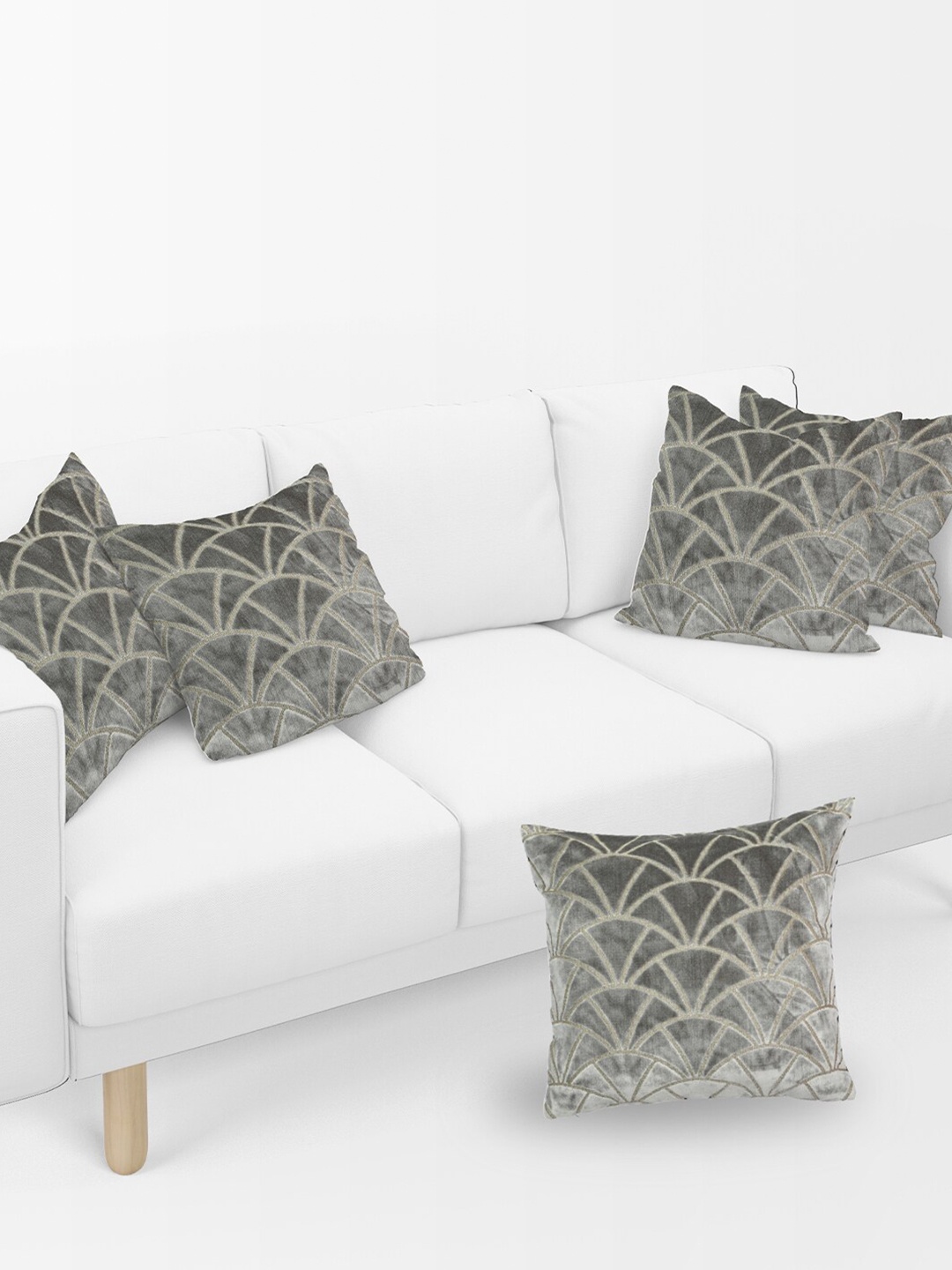 

Just Home Grey 5 Pieces Abstract Velvet Square Cushion Covers