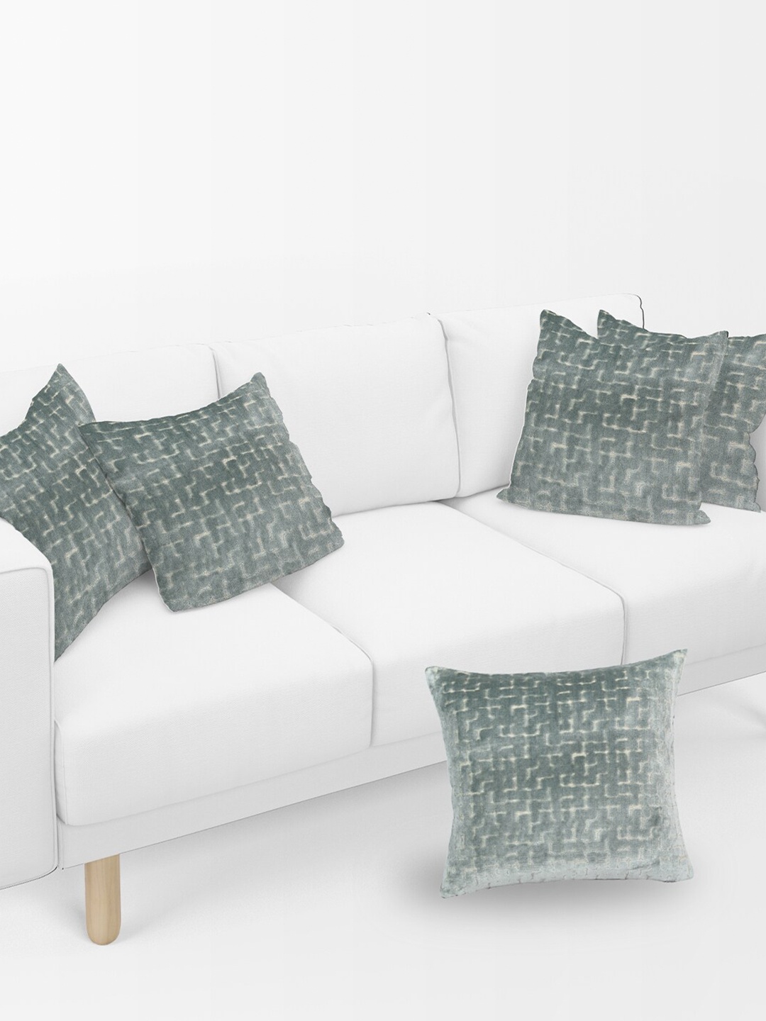 

Just Home Grey & White 5 Pieces Abstract Velvet Square Cushion Covers