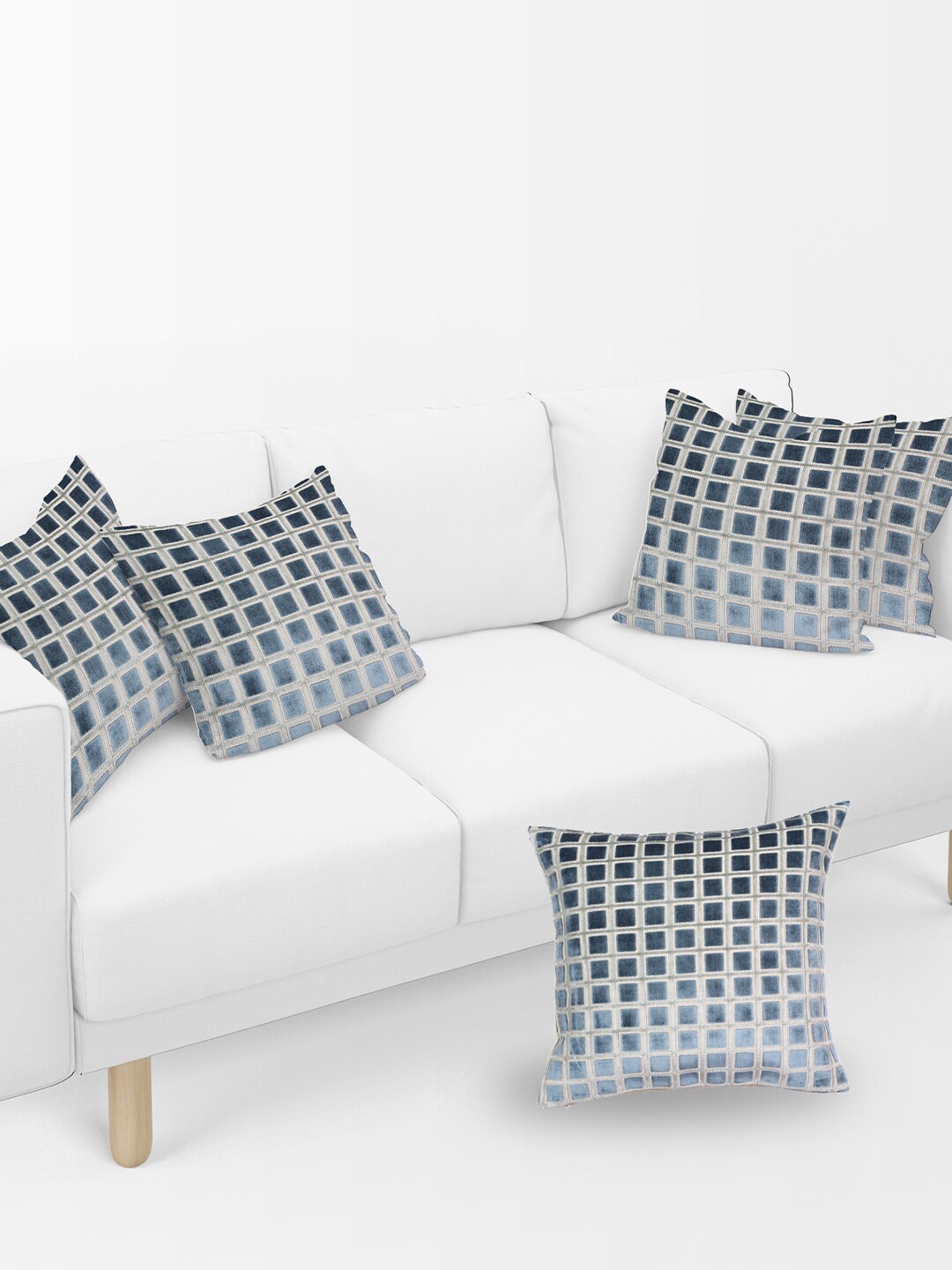 

Just Home Grey & Beige 5 Pieces Geometric Velvet Square Cushion Covers