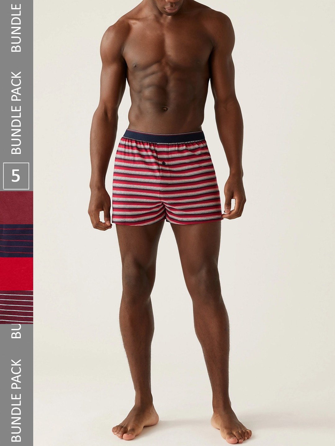 

Marks & Spencer Pack Of 5 Striped Pure Cotton Boxers, Red