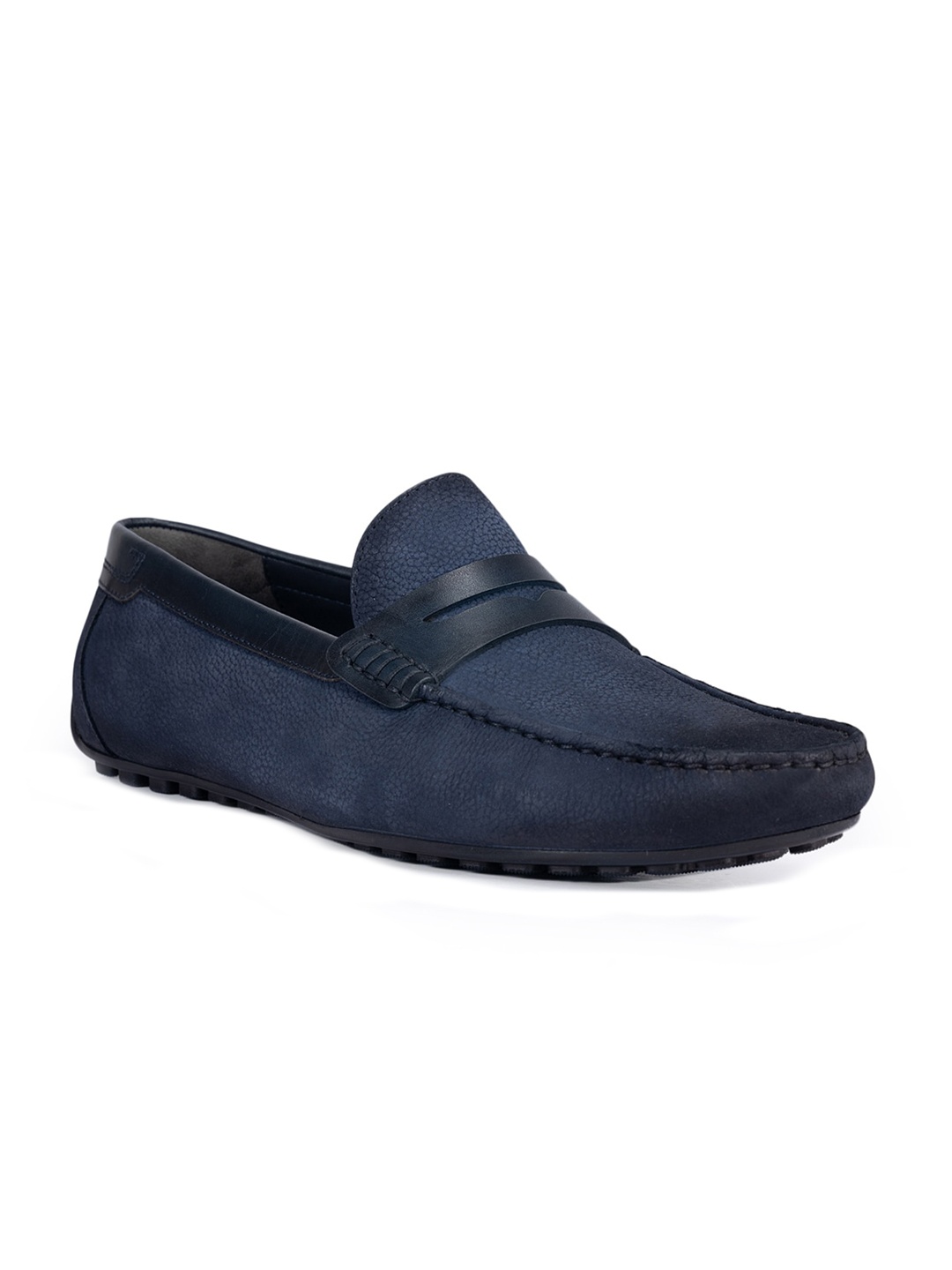 

ROSSO BRUNELLO Men Textured Leather Formal Loafers, Navy blue