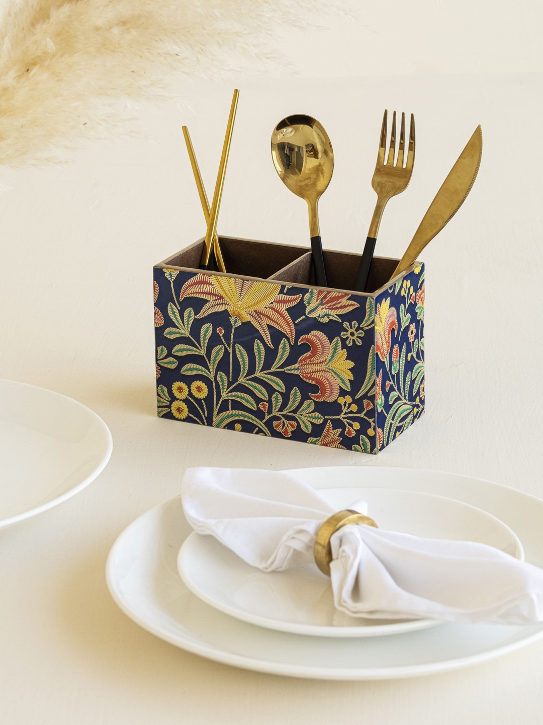 

Clasiko Blue & Yellow Printed Cutlery Holder
