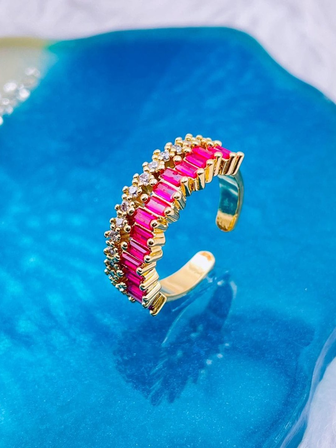 

ZIVOM Gold-Plated CZ Studded Adjustable Finger Ring
