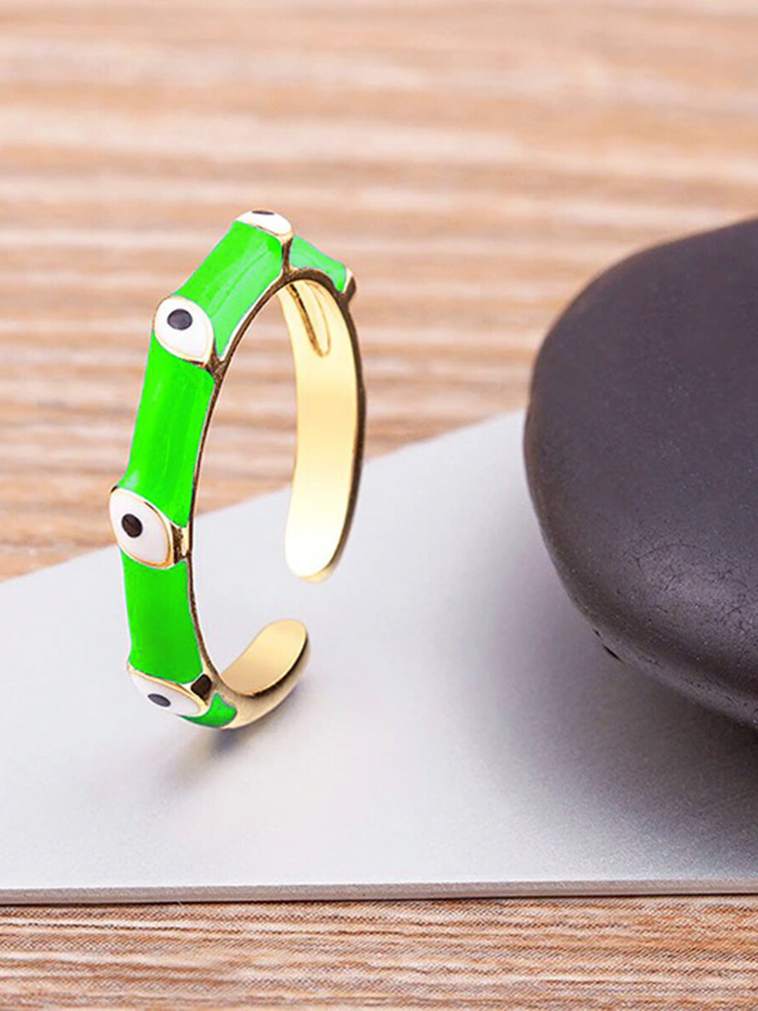 

ZIVOM 18K Gold-Plated Enamelled Evil Eye Adjustable Finger Ring