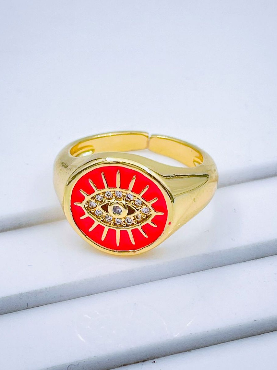 

ZIVOM Gold-Plated CZ Studded Evil Eye Adjustable Finger Ring
