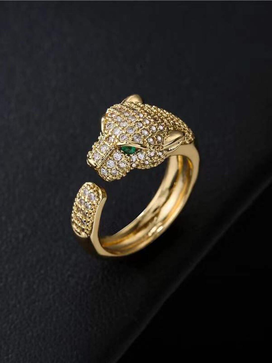 

ZIVOM Gold-Plated CZ Studded Panther Shaped Adjustable Finger Ring