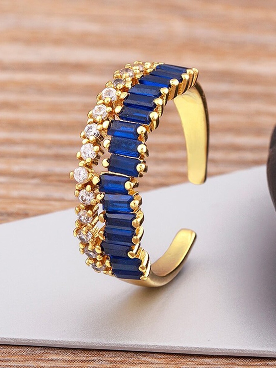 

ZIVOM Gold-Plated CZ Studded Adjustable Finger Ring