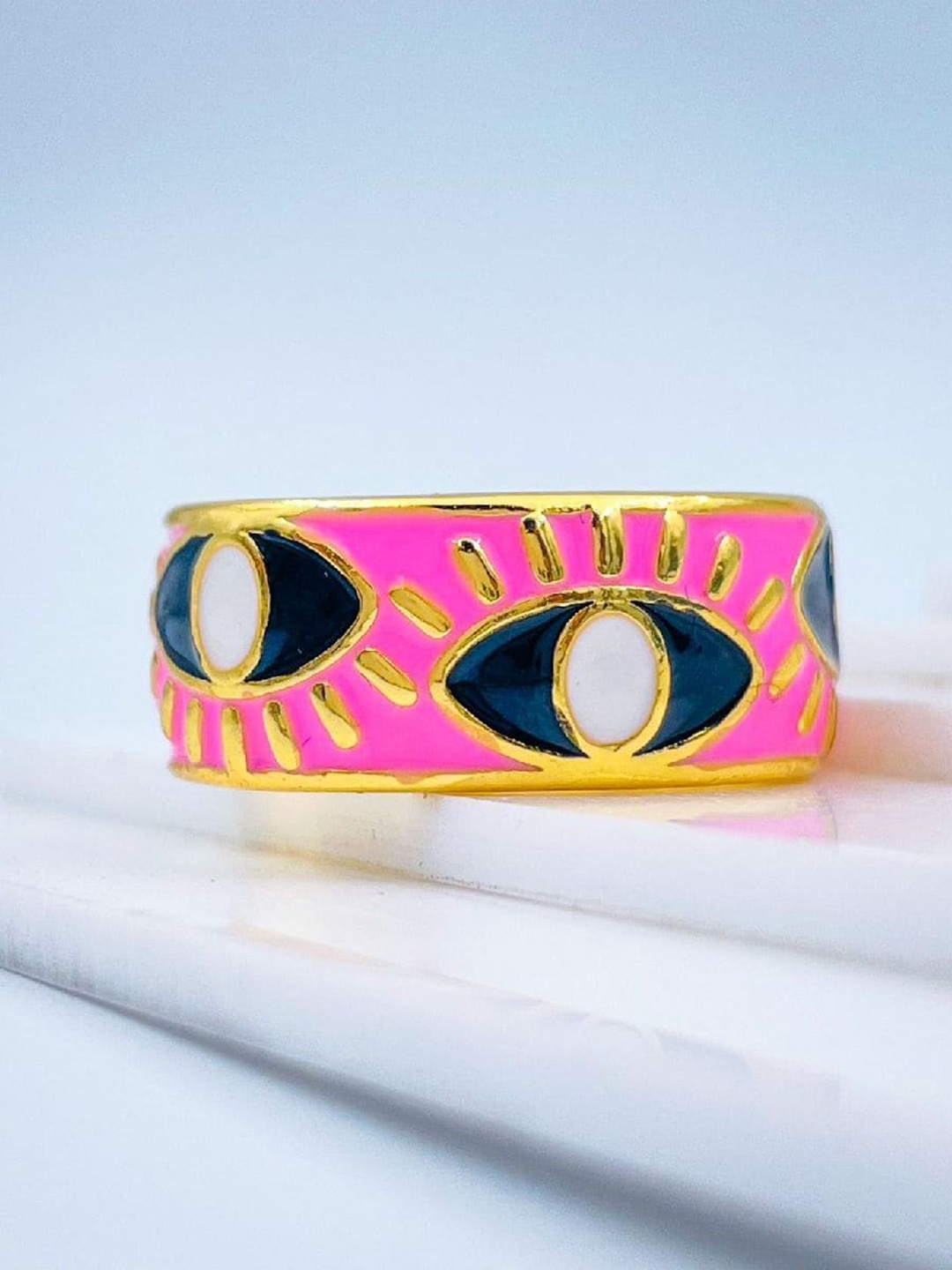 

ZIVOM Gold-Plated Enamel Evil Eye Adjustable Band Finger Ring