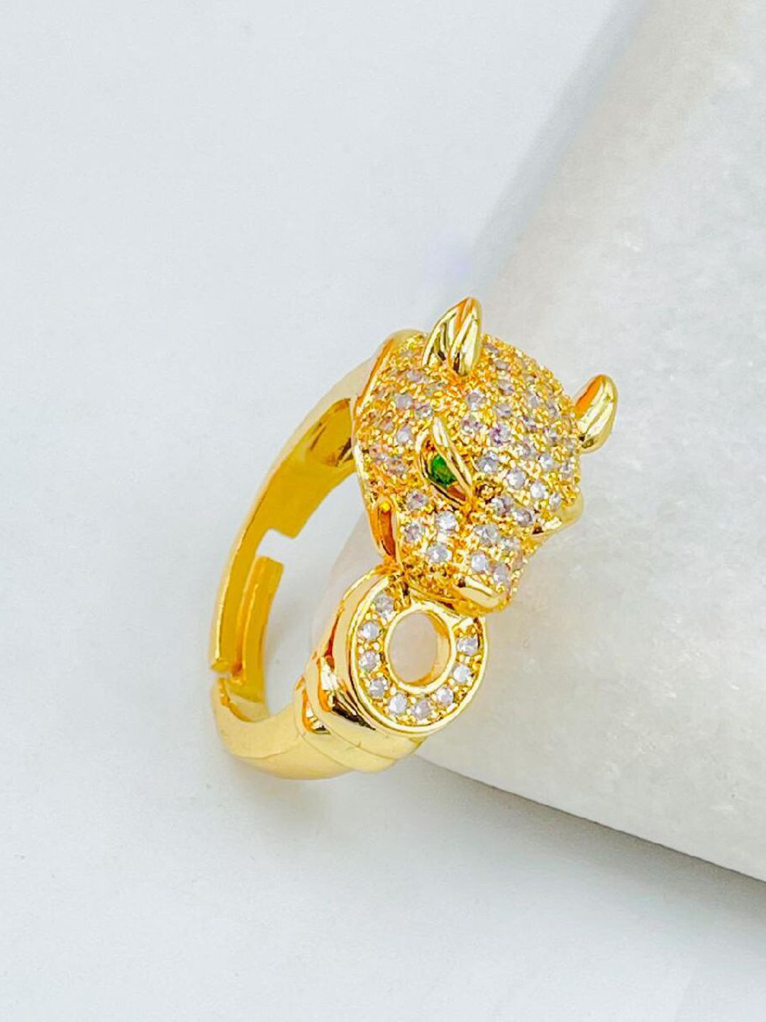 

ZIVOM Gold-Plated CZ Studded Panther Shaped Adjustable Finger Ring