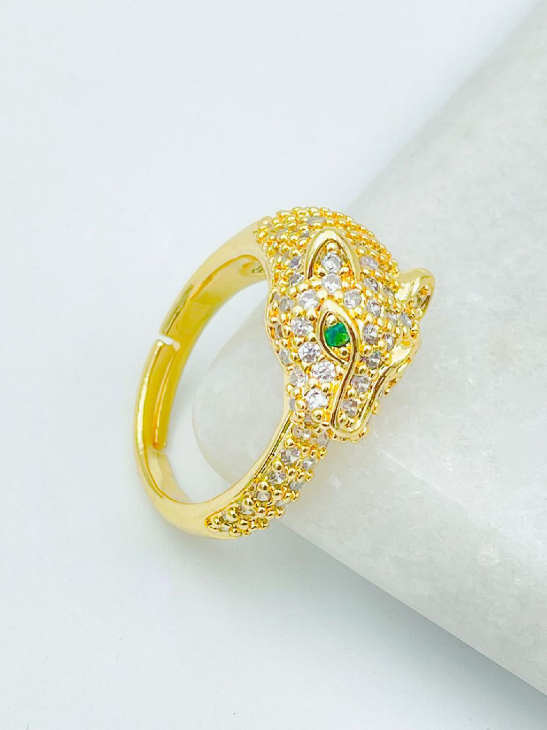 

ZIVOM Gold-Plated CZ Studded Panther Shaped Adjustable Finger Ring