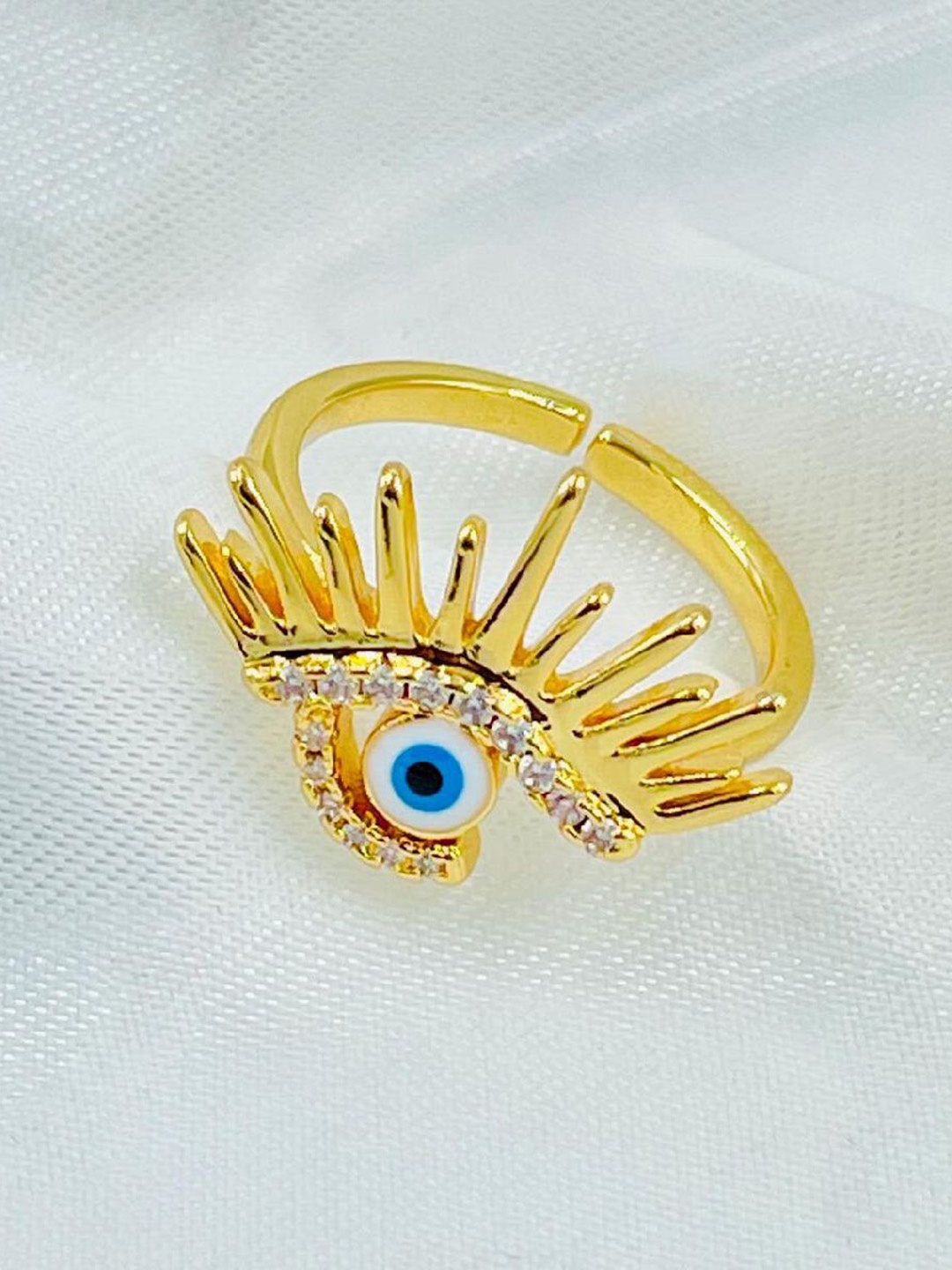 

ZIVOM Gold-Plated CZ-Studded Evil Eye Adjustable Finger Ring