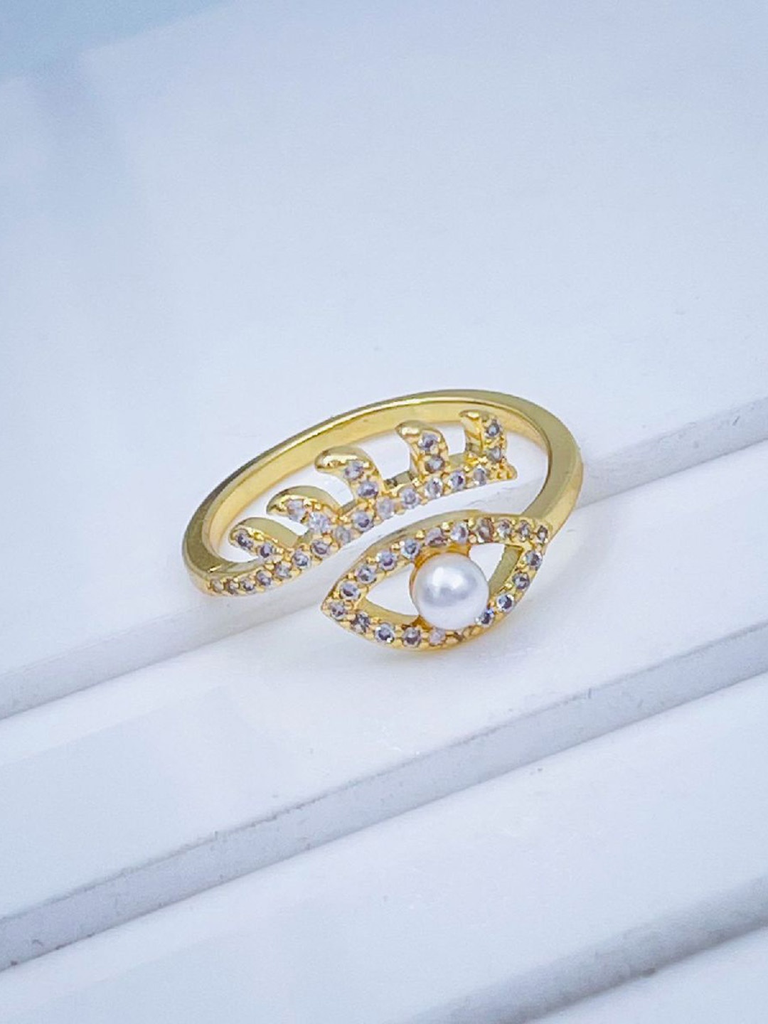 

ZIVOM Gold-Plated CZ-Studded Adjustable Finger Ring