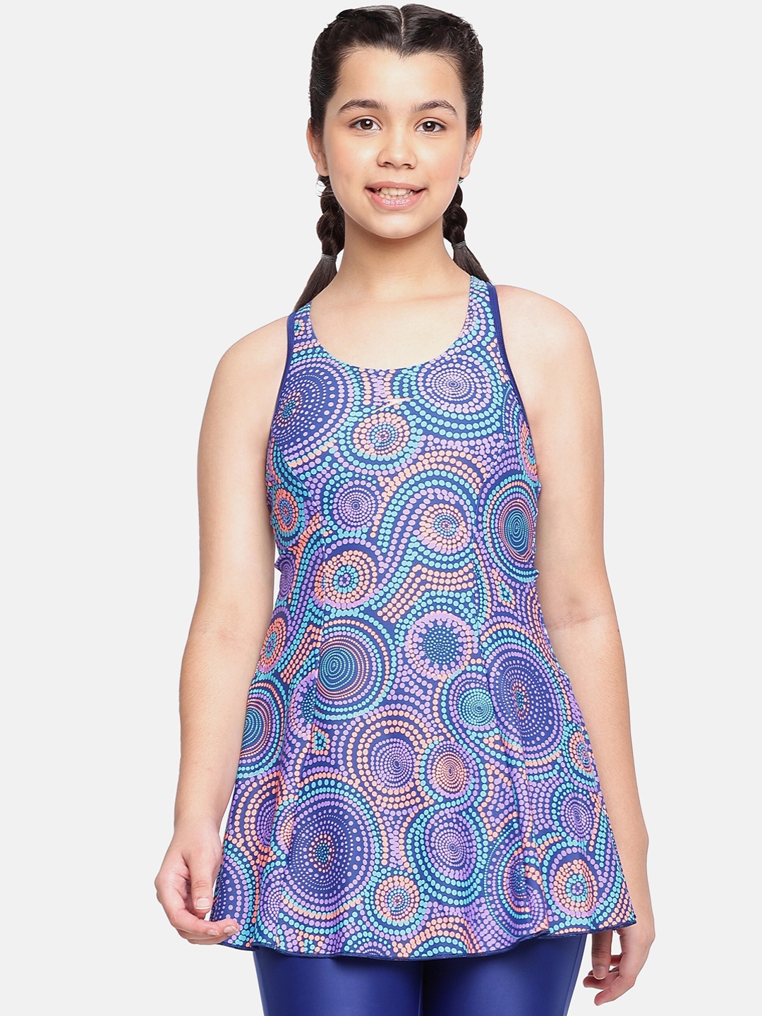 

Speedo Girls Printed Medium Coverage Swimming Legsuit, Blue